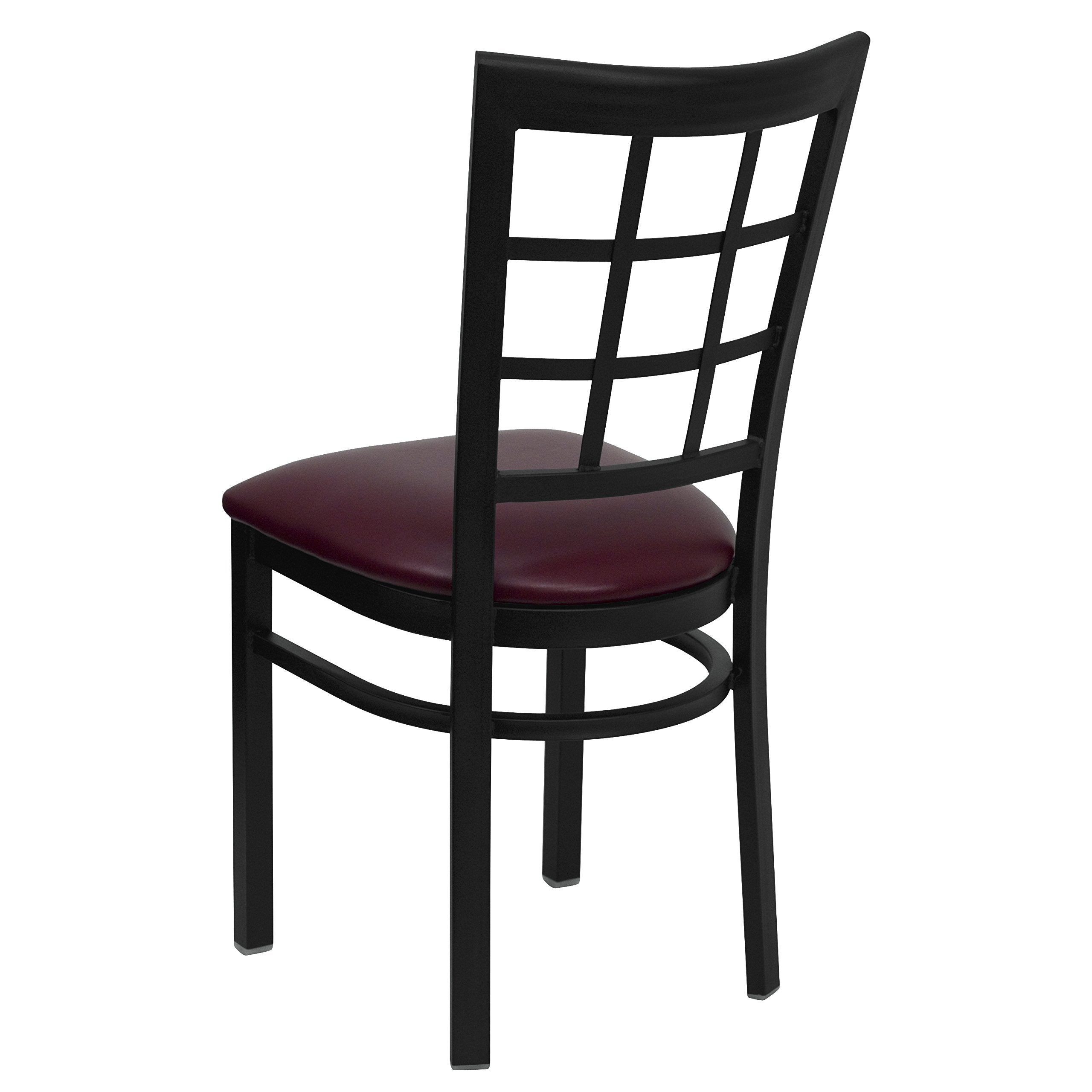 Flash Furniture HERCULES Series Black Window Back Metal Restaurant Chair - Burgundy Vinyl Seat