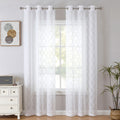 Bujasso White Sheer Curtains 84 Inch Geometric Embroidered Light Filtering Window Panels For Living Room Bedroom Modern Moroccan