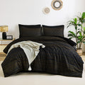 Wongs Bedding Queen Comforter Set 7 Pieces, Boho Black Gold Geometric Striped Comforter For Queen Bed In A Bag, Soft Microfiber