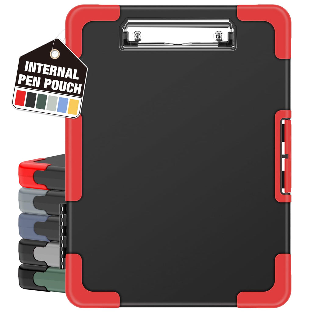 Sooez Clipboard with Storage, Heavy Duty Plastic, Black + Red Corner, Letter Size