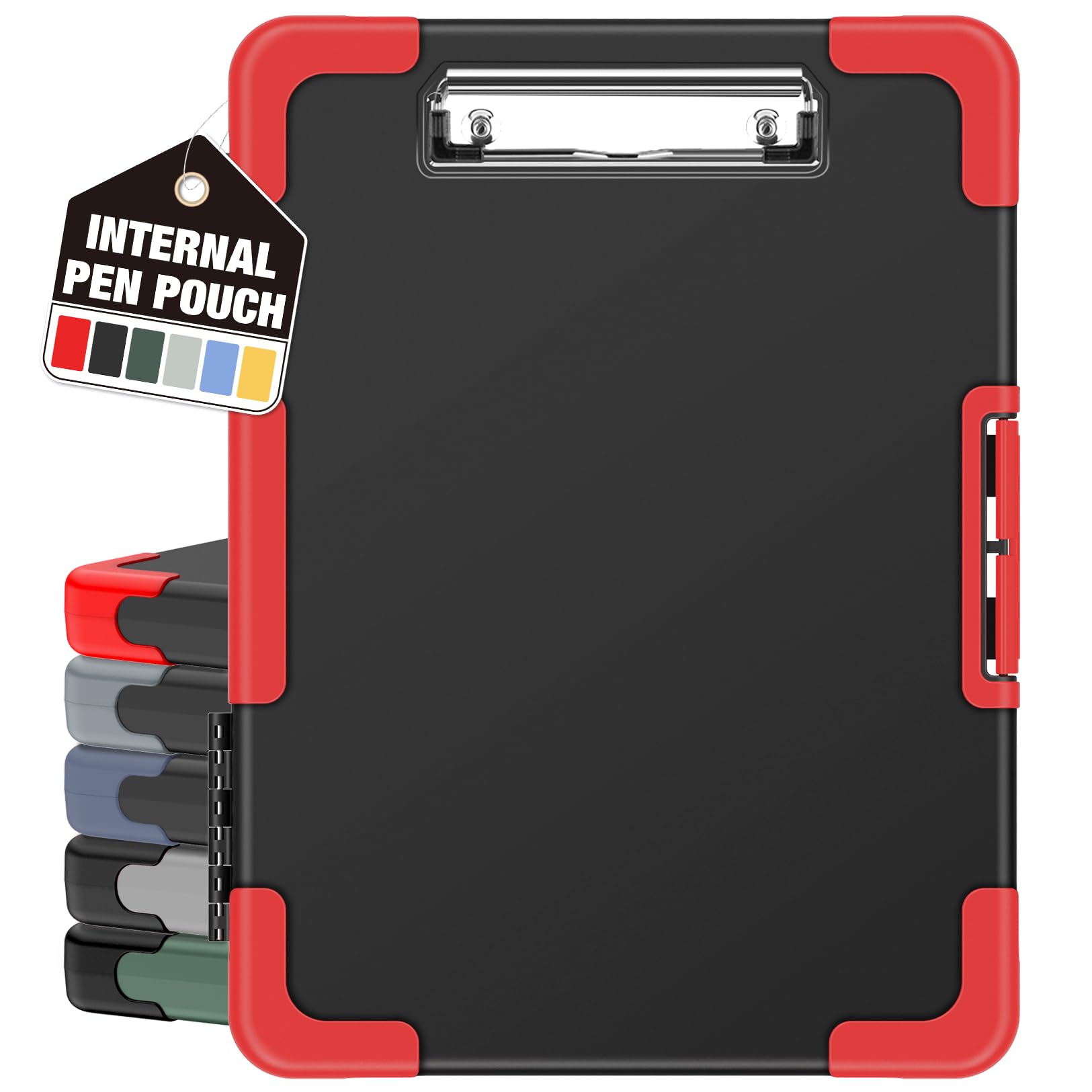 Sooez Clipboard with Storage, Heavy Duty Plastic, Black + Red Corner, Letter Size