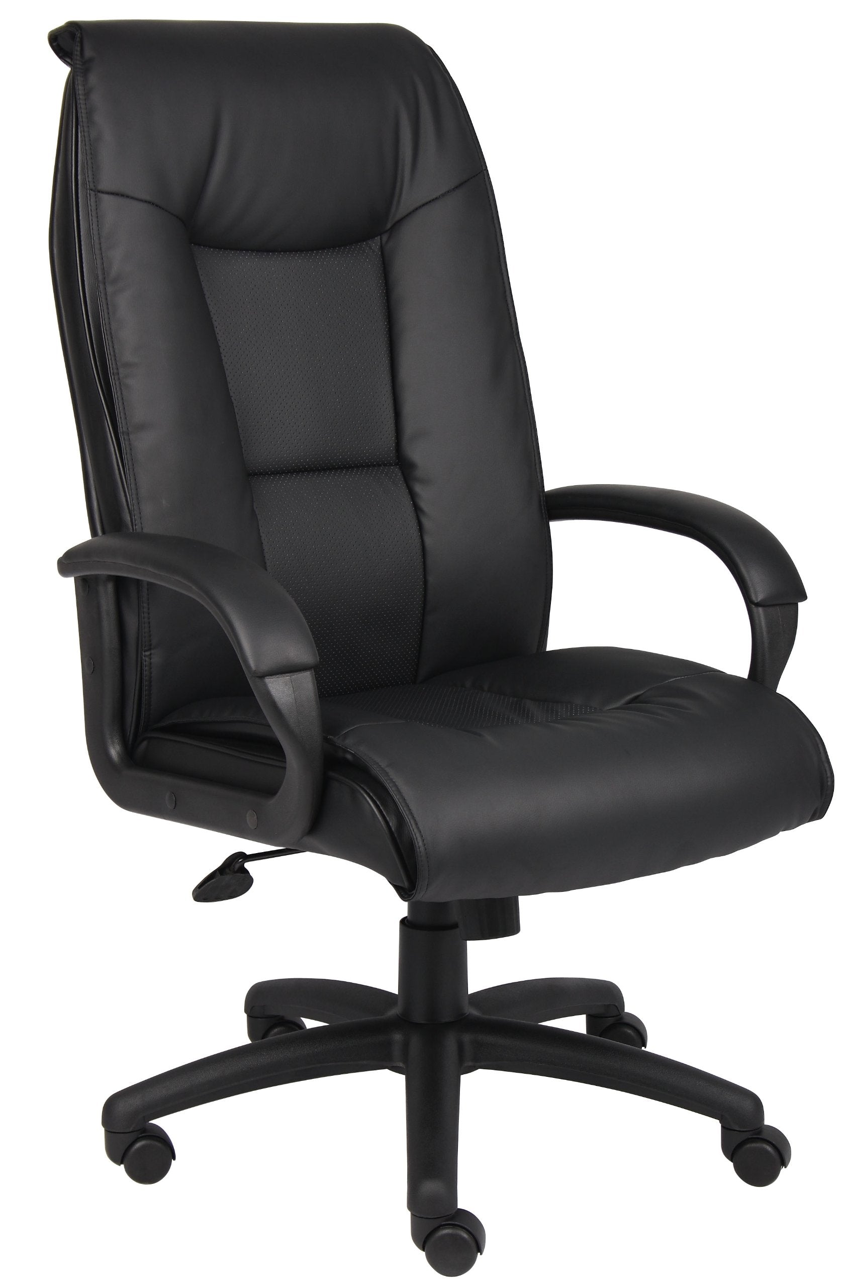 Executive High Back Leatherplus Chair Black - Boss Office Products: Ergonomic, Swivel, Adjustable Height, Metal Frame - Thumbnail 2