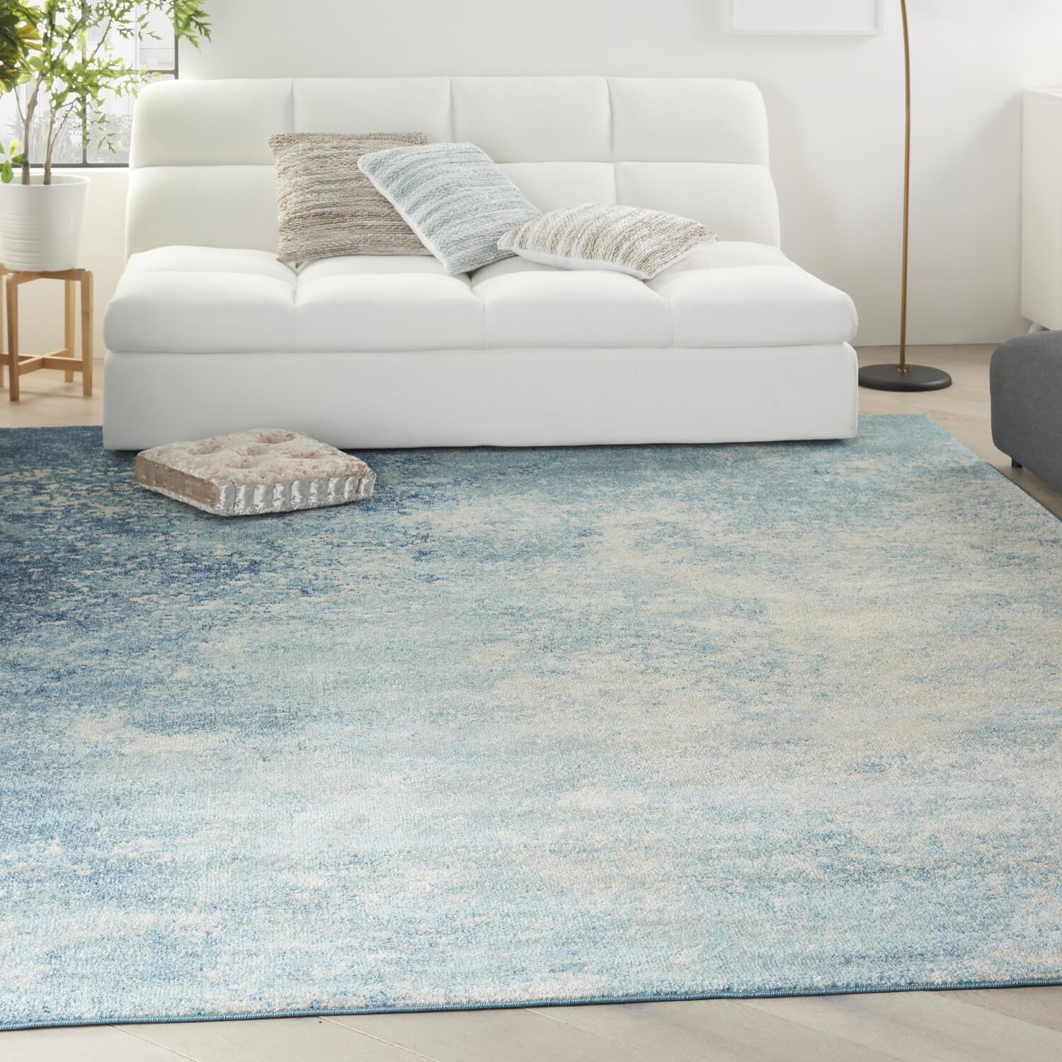 Nourison Passion Navy/Light Blue 9' X 12' Area-Rug, Modern, Abstract, Easy-Cleaning, Non Shedding, Bed Room, Living Room, Dining