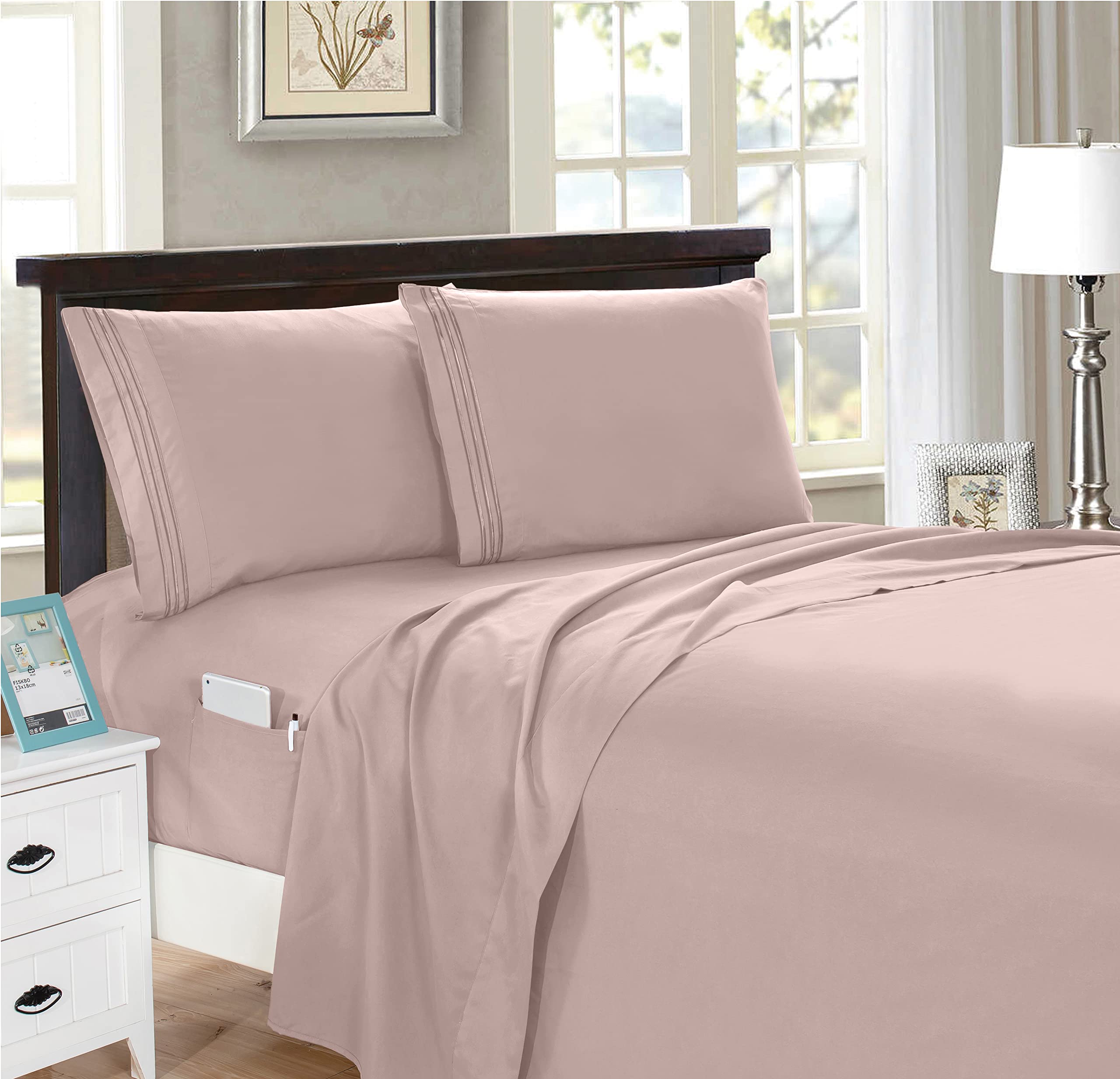 Elegant Comfort 4-Piece Smart Sheet Set - Luxury Soft 1500 Thread Count Egyptian Quality Microfiber, Wrinkle Resistant with Side