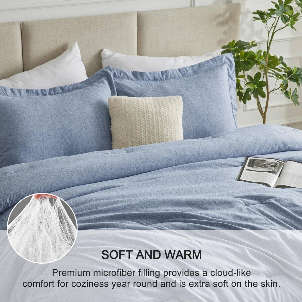 Cozylux Full Size Comforter Set - 3 Pieces Blue Soft Luxury Cationic Dyeing Bedding Comforter For All Season, Breathable Lightweight Fluffy Bed Set With 1 Comforter And 2 Pillow Shams
