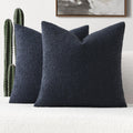 Futei Pack Of 2 Navy Blue Boucle Accent Decorative Throw Pillow Covers,16X16 Inch Soft Solid Textured Cushion Case,Home Decor Fo