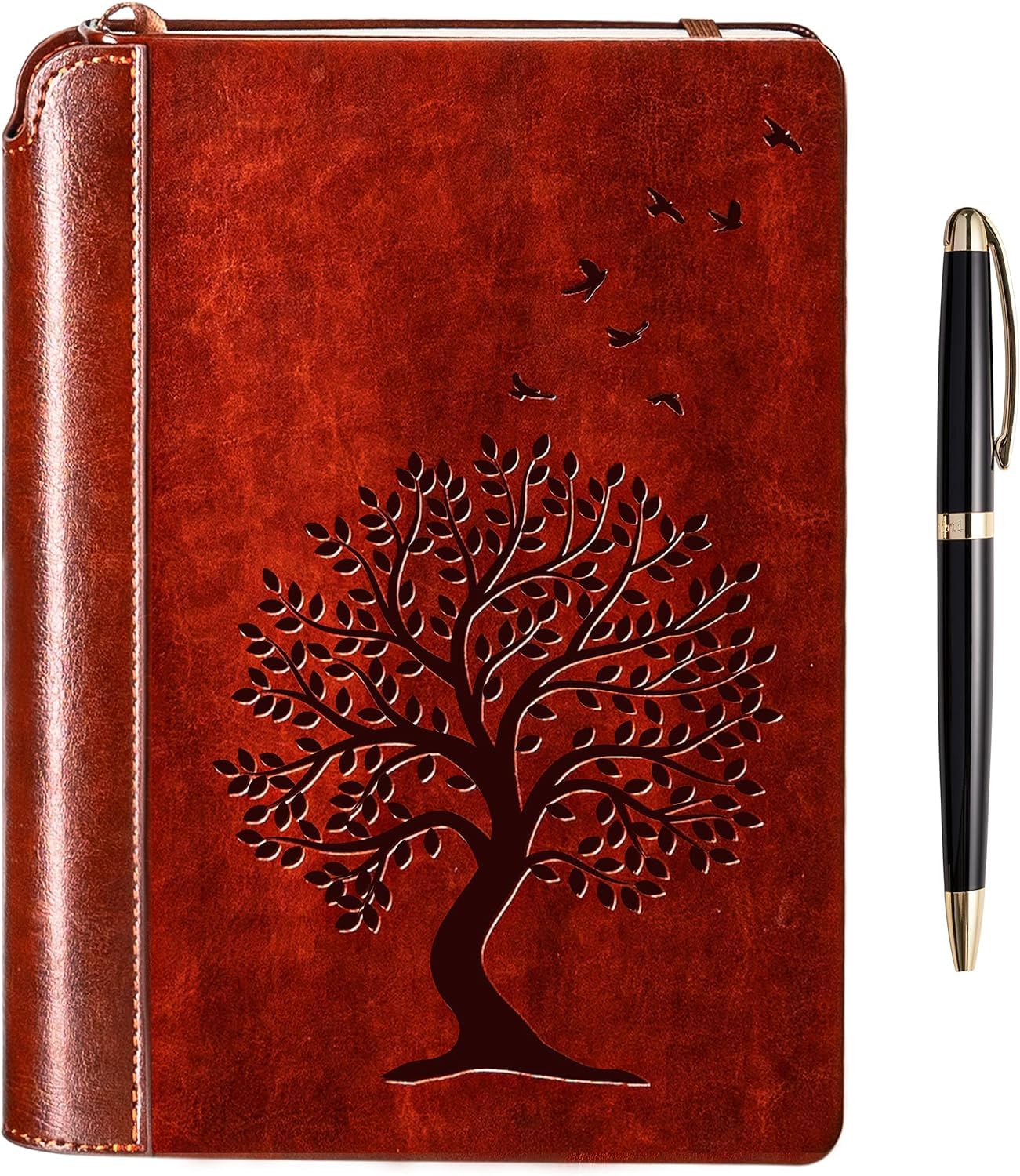 Settini Tree Of Life Journal Gift Set In Gift Box - Hardcover Vegan Leather, Unique Pen Holder, Lined, 192 Pages, 6' X 8.5' -