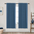 Koufall Denim Blue Back Tab Linen Blackout Curtains For Living Room 52X63 Inches Long