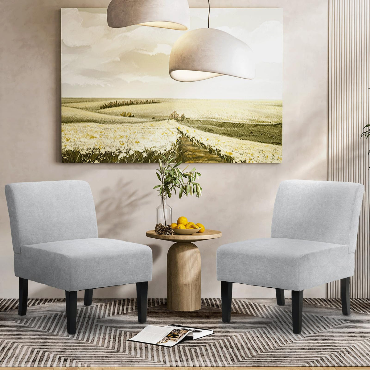 Monibloom Armless Accent Chair Set Of 2, Modern Upholstered Armless Chair With Wood Legs, Fabric Slipper Side Chair For Living R