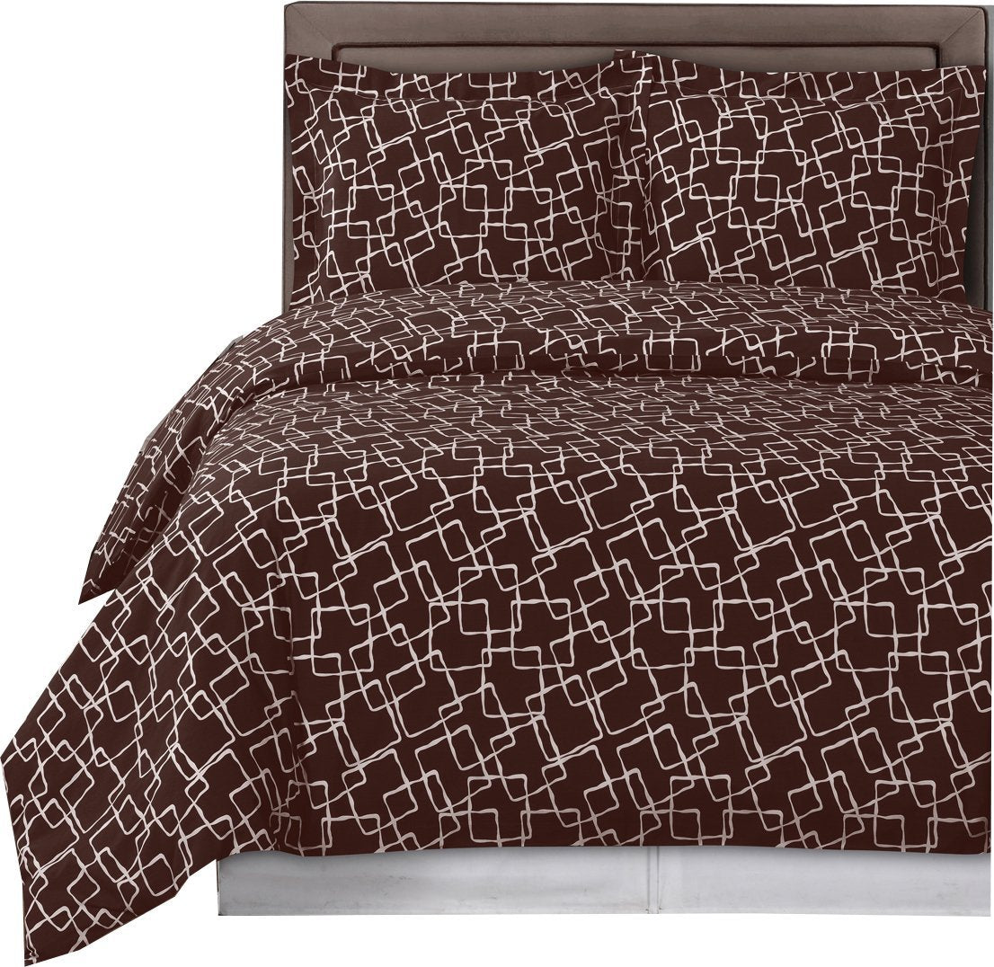 Royal Tradition Eva 250-Thread-Count 100-Percent Cotton King/California King Reversible Duvet Cover Set, Chocolate