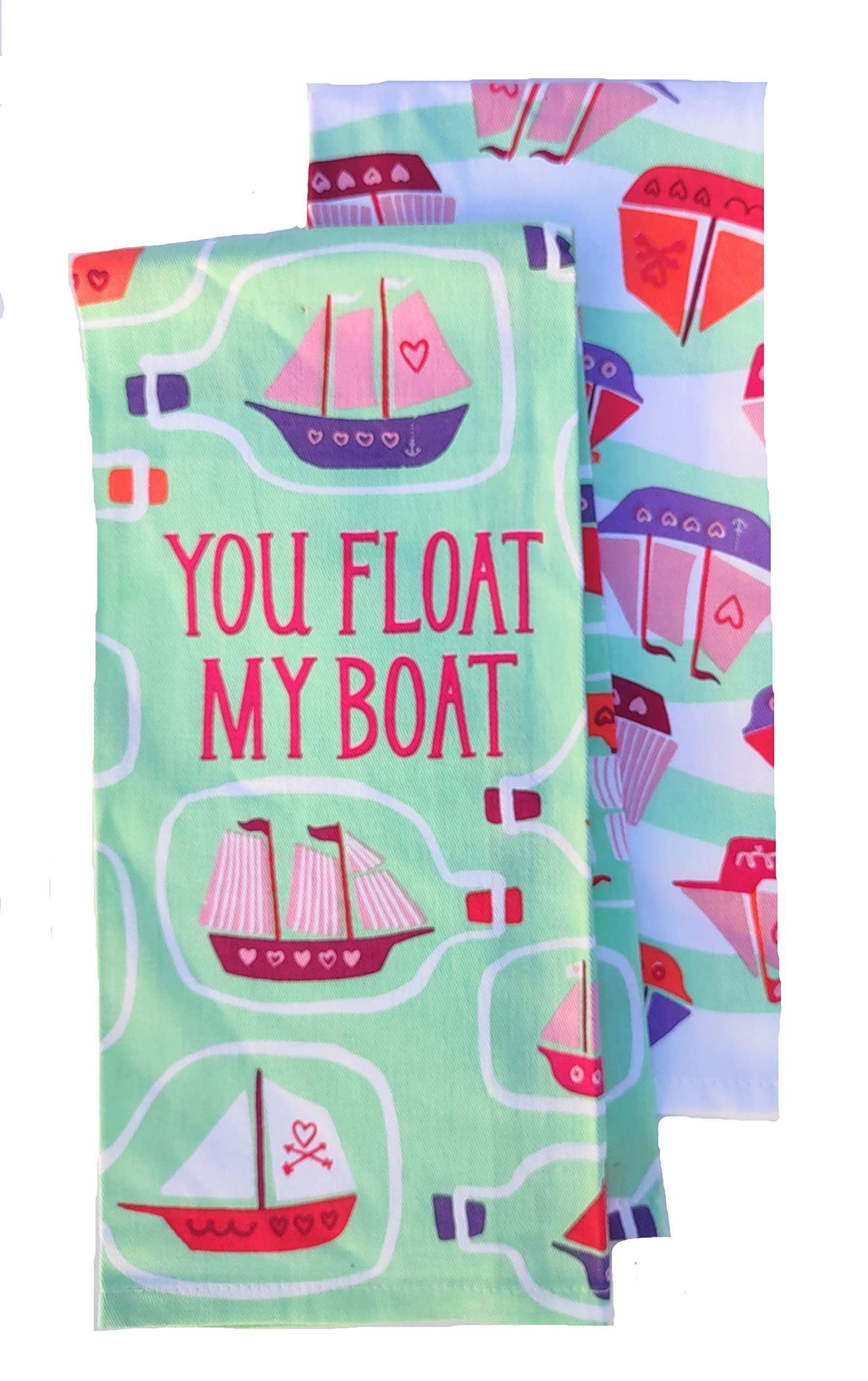 Happy Valentines Day Cotton Kitchen Dish Towels You Float My Boat, Set of 2
