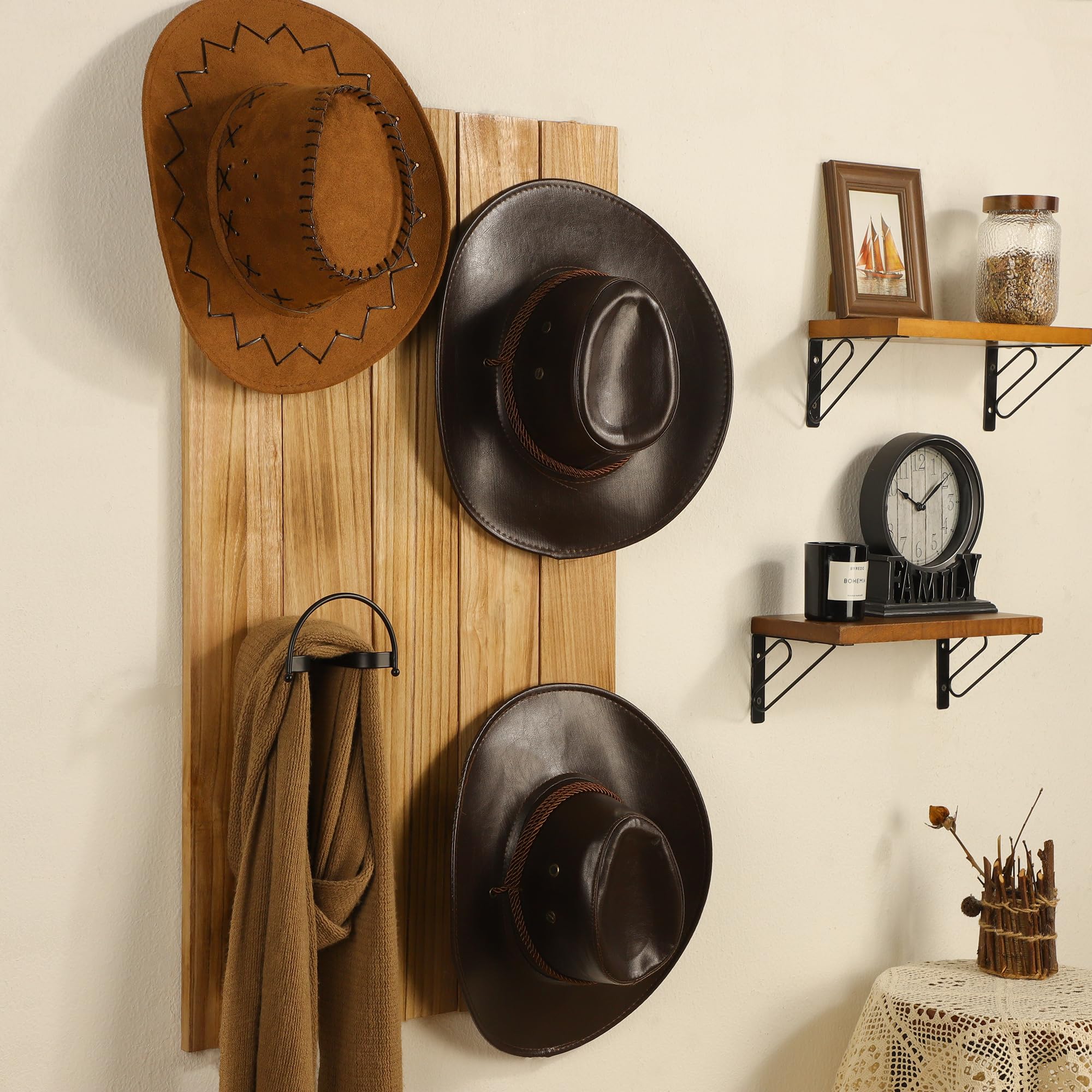 Taozun Cowboy Hat Rack 4 Packs Cowboy Hat Holder Hat Hanger Wall Mount Black Hat Hooks For Display(A Beautiful Christmas Gift)
