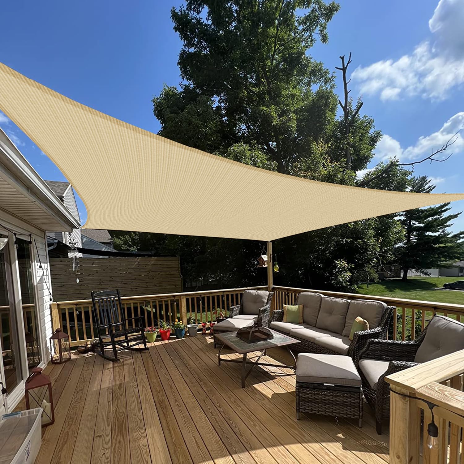 E&K Sunrise 2' X 21' Sun Shade Sail Rectangle Canopy Shade Cover Uv Block For Patio Backyard Garden Outdoor (Sand)