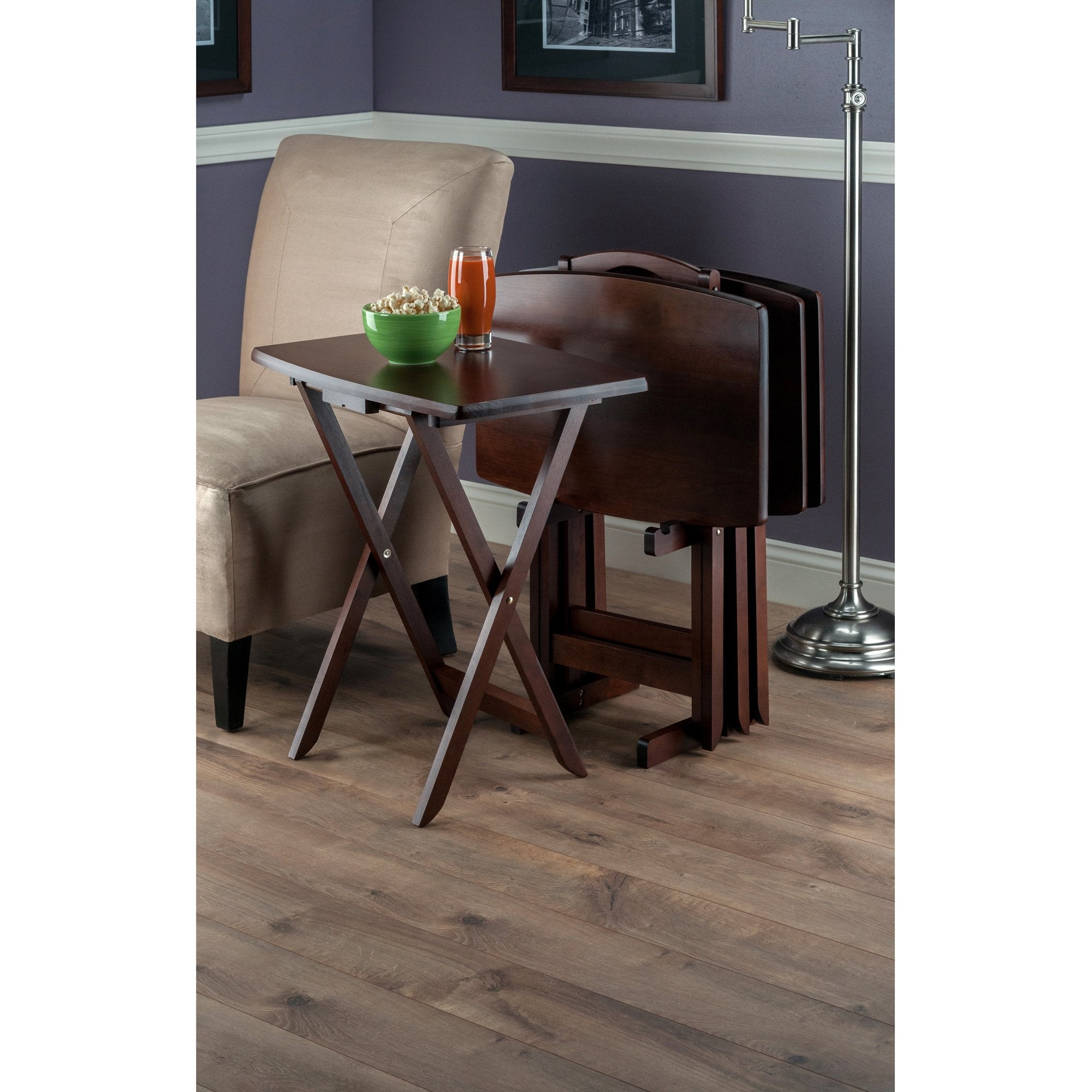 Winsome 94517 5pc Tv Table, Angle Shaped Tables With Stand-walnut