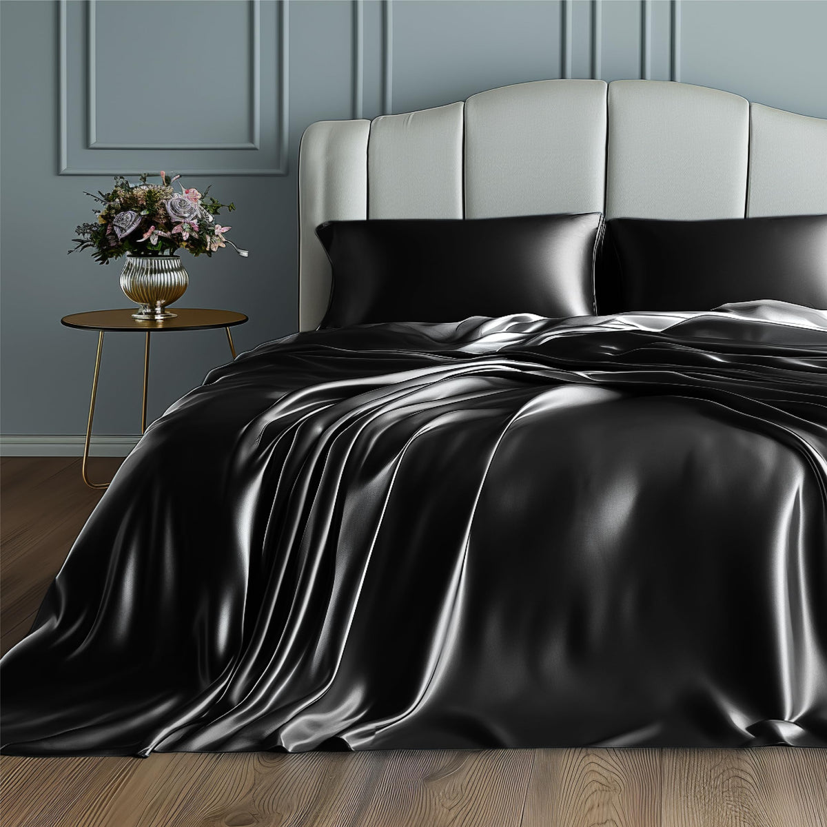 Bedsure Satin Sheets Twin - Similar To Silk Sheets, Silky Bedsheet, Luxury & Ultra Soft, Non-Fading & Wrinkle Free, Good For Hair & Skin, Gifts For Women, 3 Pieces, Black