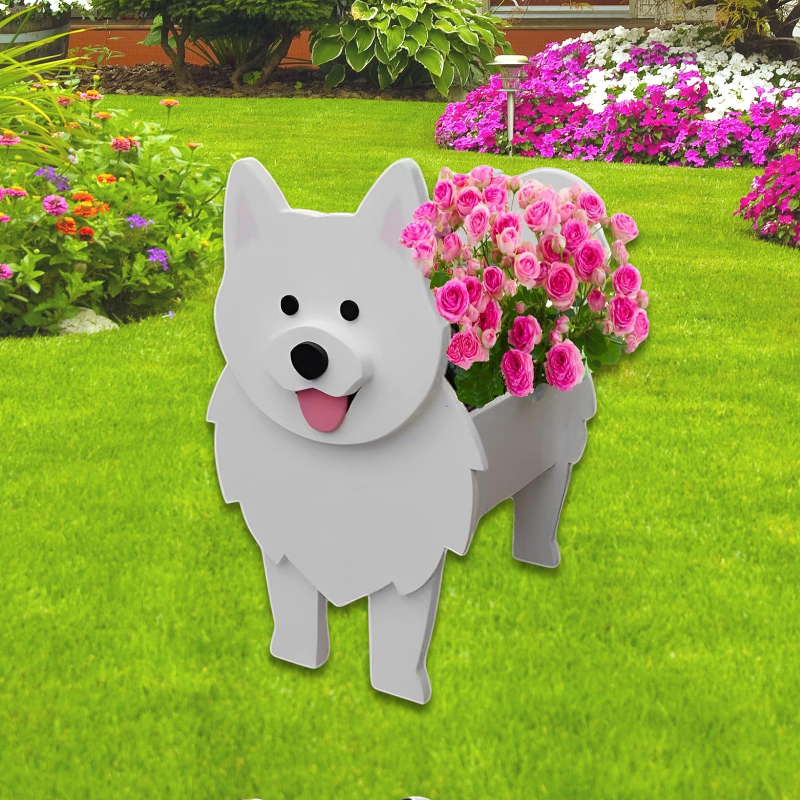 Strolfay Samoan Dog Planter Plant Pots,Cute Dog Flower Planter,Gifts For Pet Lovers,Unique Animal Plant Pots,Office,Indoor Outdo