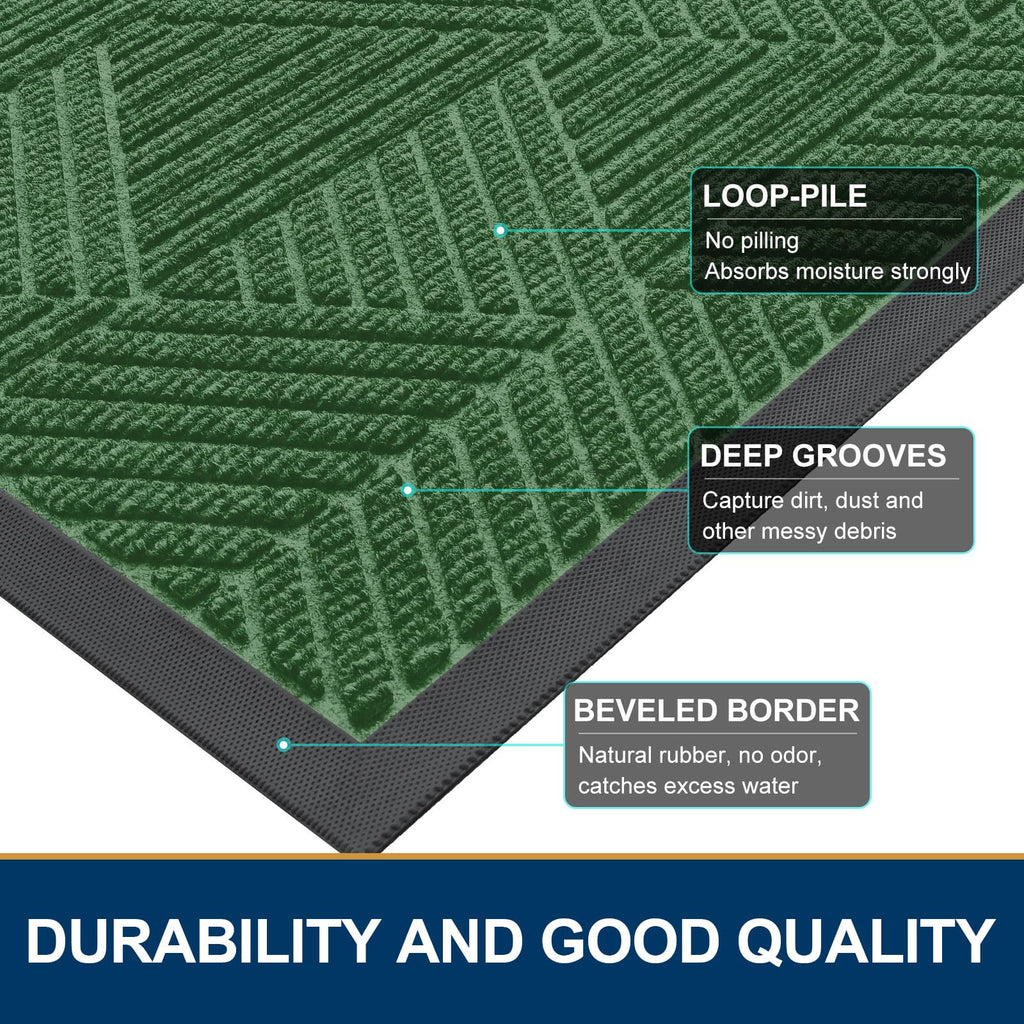 Smiry Front Door Mat Outside Entrance, Heavy Duty Natural Rubber Mat, Sturdy Trap Dirt And Moisture Indoor Outdoor Door Mat, Easy Clean Low Profile Doormat Outdoor Entrance, 36X24 Inch, Green