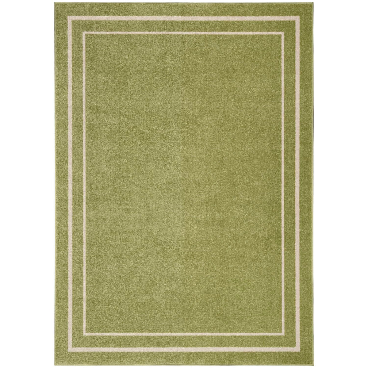 Nourison Essentials Indoor/Outdoor Solid Bordered Green Ivory 6' X 9' Area Rug, Easy Cleaning, Non Shedding, Bed Room, Living Ro