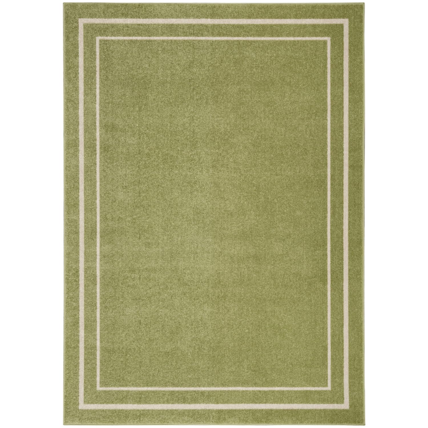 Nourison Essentials Indoor/Outdoor Solid Bordered Green Ivory 6' X 9' Area Rug, Easy Cleaning, Non Shedding, Bed Room, Living Ro