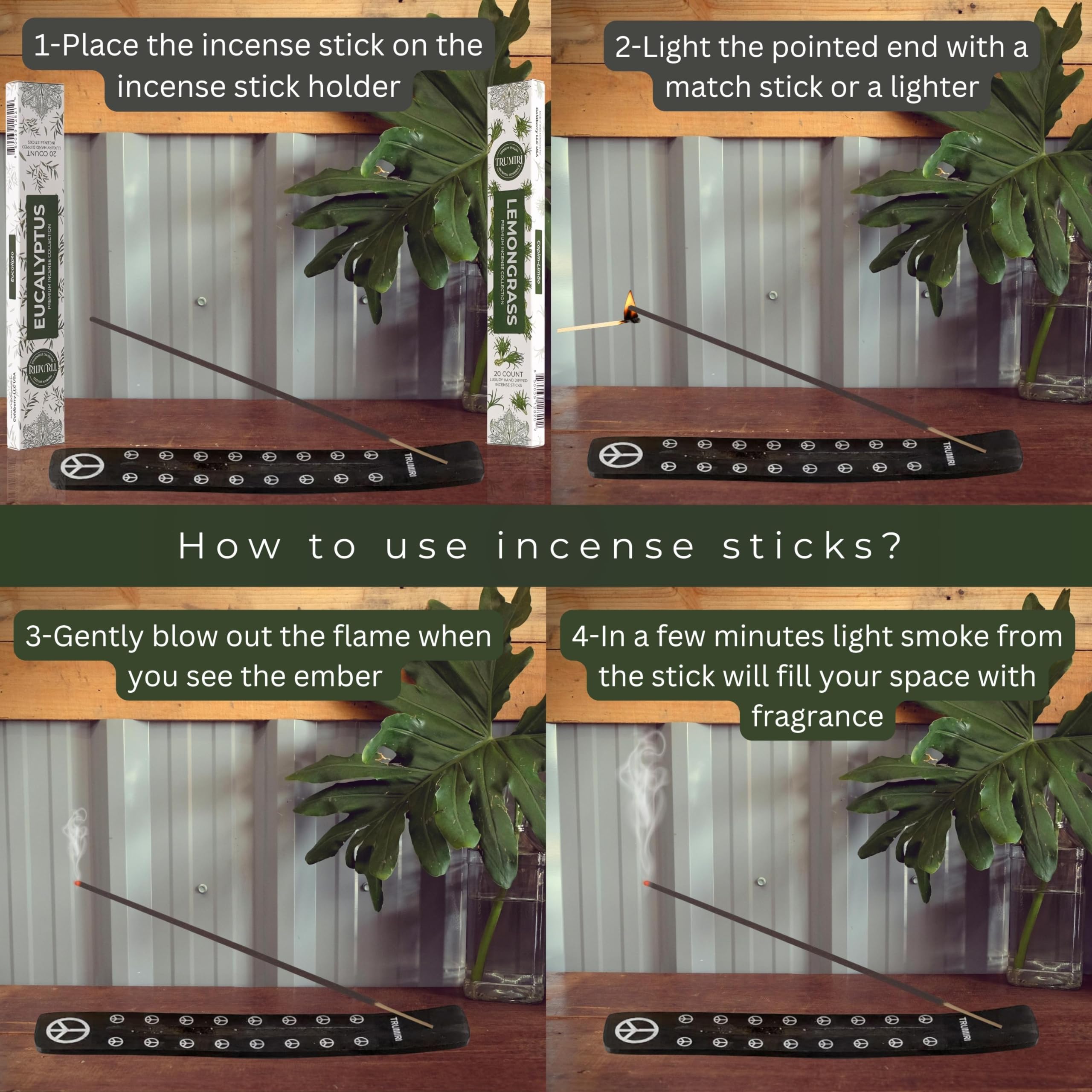 Trumiri Incense Sticks - Combo Pack Of 40 Insence-Sticks - 20 Lemongrass + 20 Eucalyptus - Insenses - Insents - Incents - Inscen