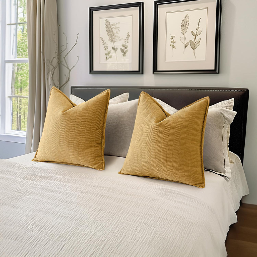 Miulee Pack Of 2 Gold Decorative Pillow Covers 22X22 Inch Soft Chenille Luxurious Couch Throw Pillows Farmhouse Cushion Covers Euro Shams With Elegant Design For Sofa Bedroom Living Room Home Decor