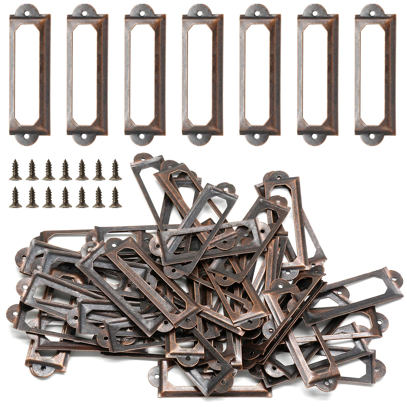 Qjaiune 50Pcs Metal Library Label Holders, File Cabinet Label Frames With Screws, Card Tag Label Holder For Office Drawers Shelv