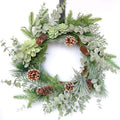 idyllic 22 Inches Greenery Wreath Snowy Pine Cone Grapevine Wreath Artificial Winter Garlands for Front Door Indoor Wall Decor f