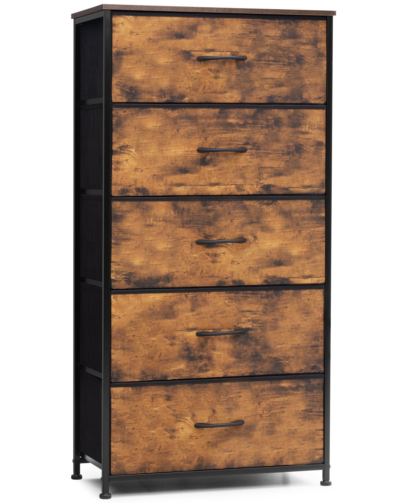 Crestlive Products Vertical Dresser Storage Tower - Sturdy Steel Frame, Wood Top, Easy Pull Fabric Bins - Wide Organizer Unit fo