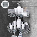 Nieifi Corner Shower Shelves Stainless Steel, Adhesive Shower Caddy Basket Rack With Hooks, Rust Proof For Bathroom Shelf Shampo
