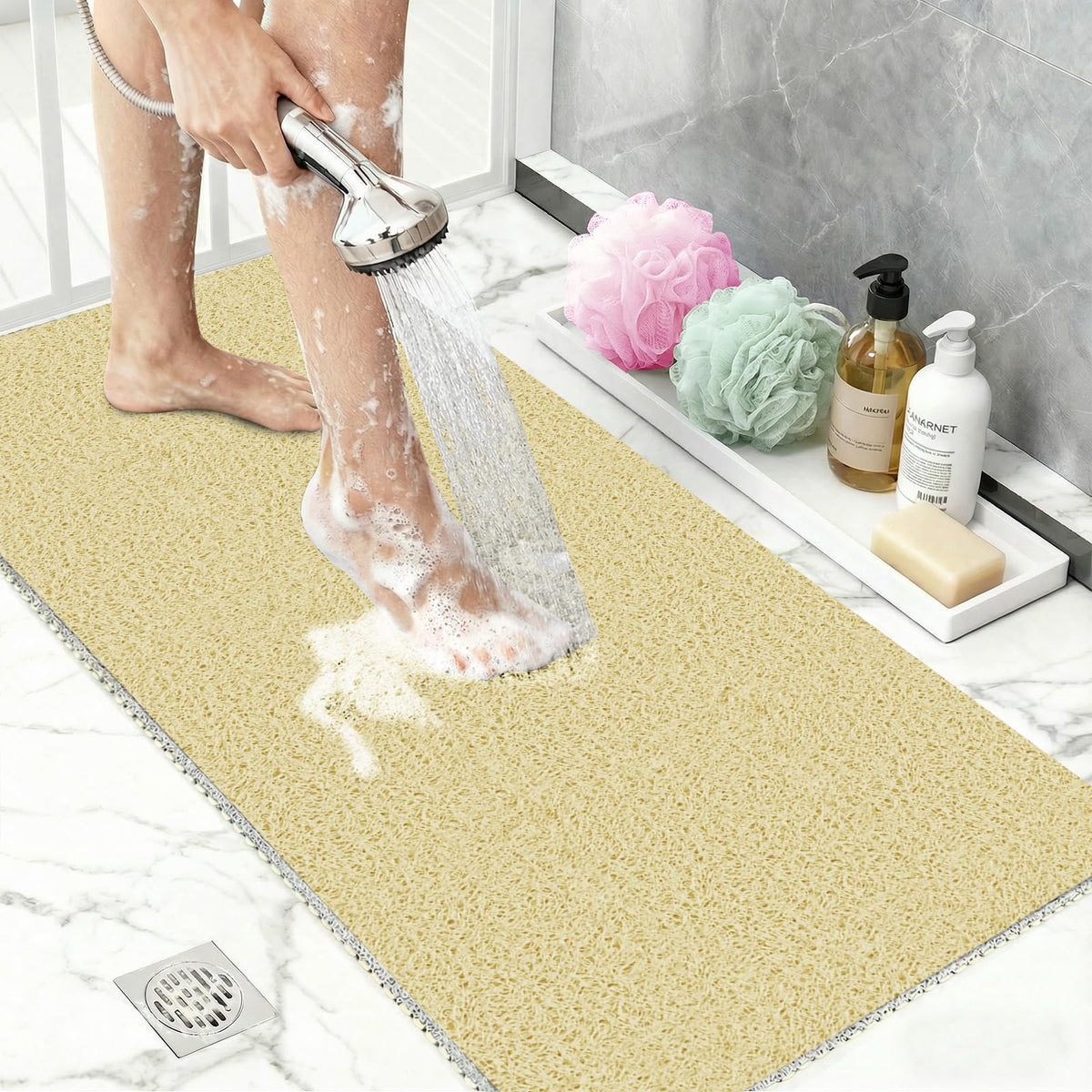 Extra Large Shower Mat 32x24,Fast Drying Foot Scrubber Mats, Non Slip Bath Mat for Inside Shower, PVC Loofah Bathroom Mats for