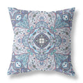 HomeRoots Gray Light Blue 18â€ Blue Gray Floral Boho Zippered Suede Throw Pillow
