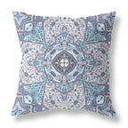 HomeRoots Gray Light Blue 18â€ Blue Gray Floral Boho Zippered Suede Throw Pillow