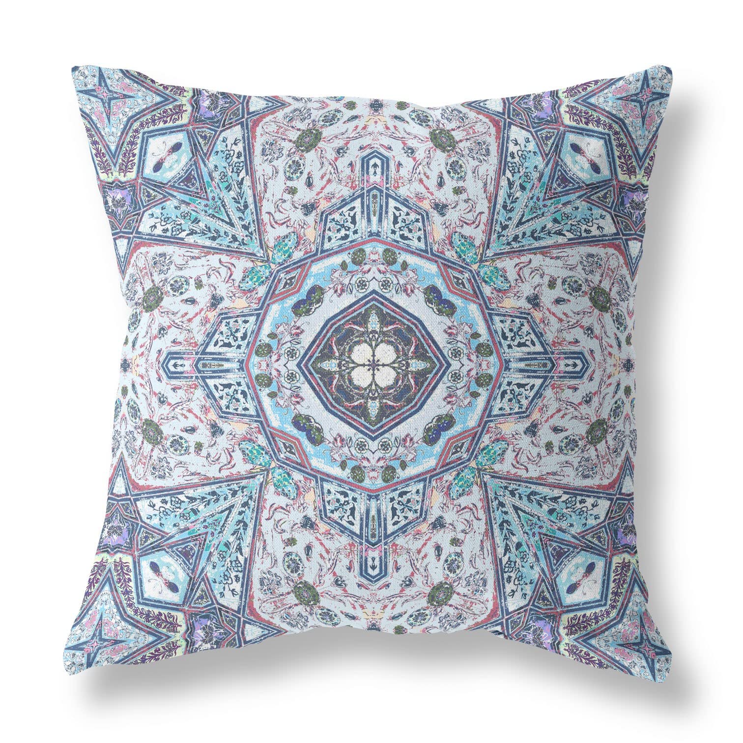 HomeRoots Gray Light Blue 18â€ Blue Gray Floral Boho Zippered Suede Throw Pillow