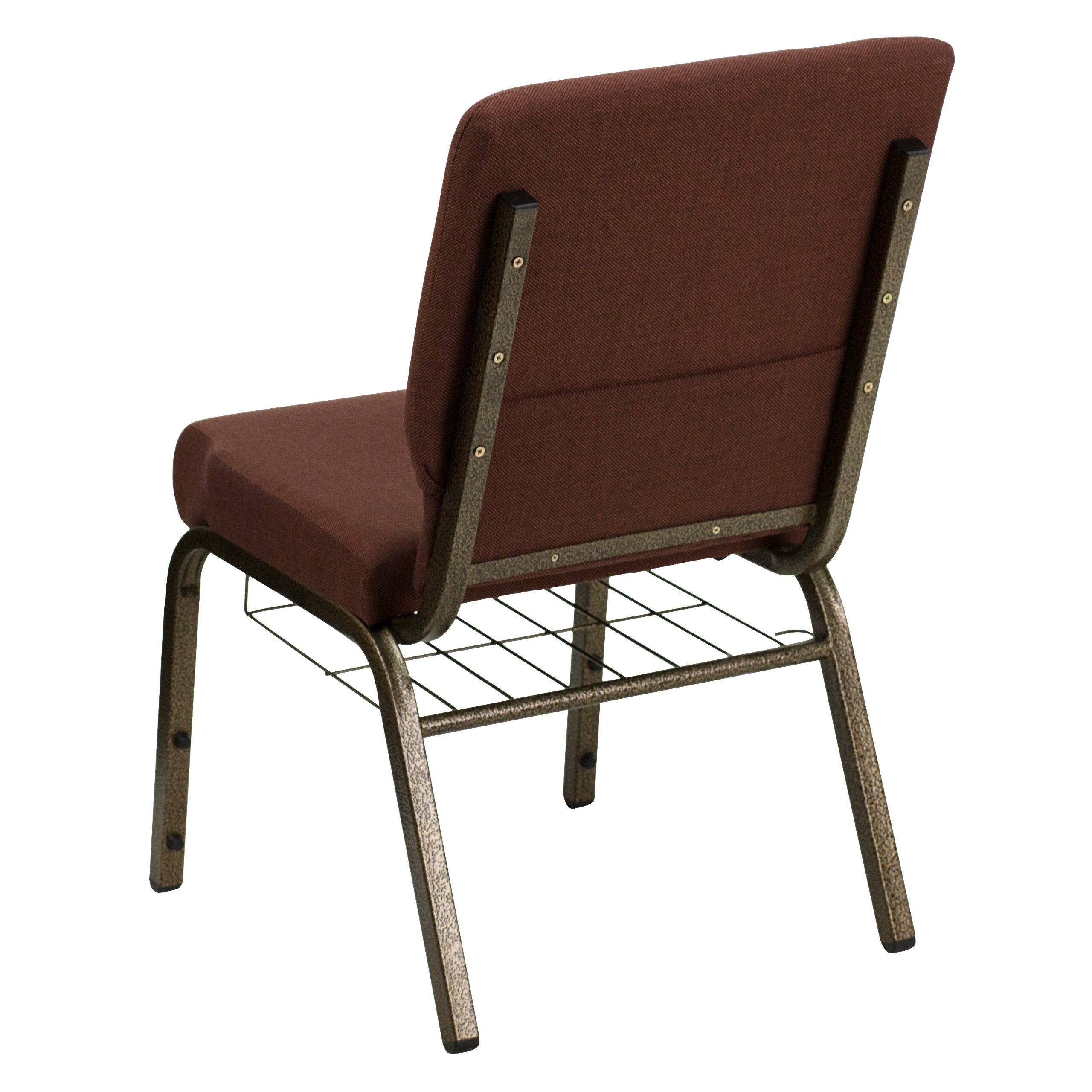 Flash Furniture HERCULES Series 18.5''W Church Chair in Brown Fabric with Cup Book Rack - Gold Vein Frame