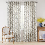 Lazzzy Linen Black Floral Curtains 90 Inch Length Farmhouse Curtain Back Tab Drapes For Living Room Bedroom Light Filtering Vint