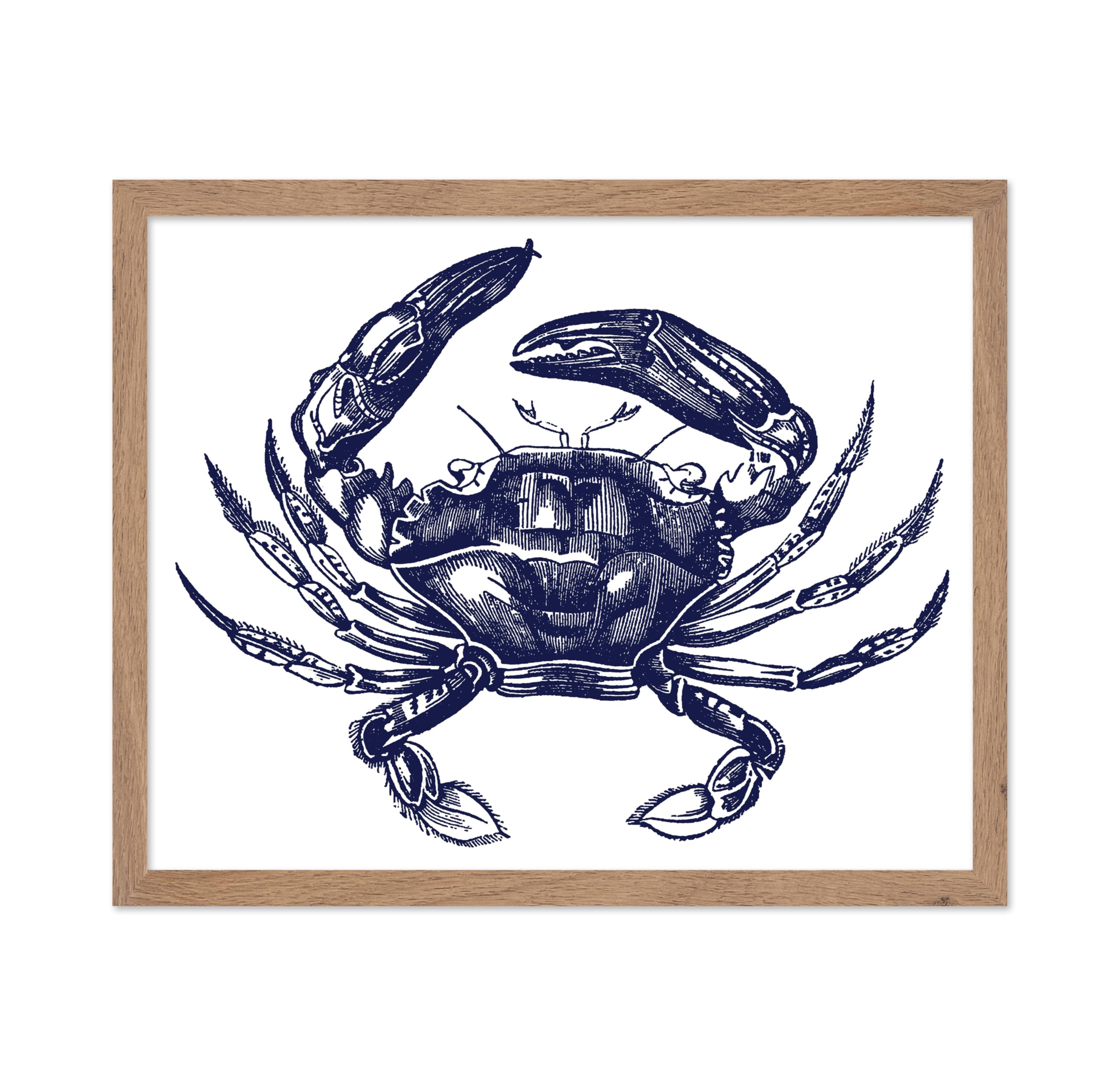 Poster Master Vintage Illustration Poster - Retro Minimalist Print - Gift for Artist, Friend - Navy Blue Crab, Coastal, Aquatic,