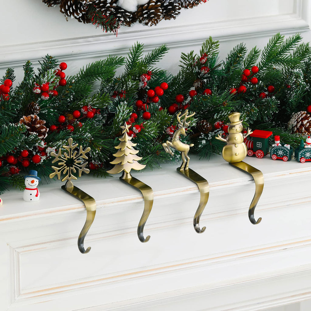 Night-Gring Christmas Stocking Holder - Set Of 4 Stocking Hangers Snowman Santa Snowflakes Christmas Tree Deer Christmas Stockin