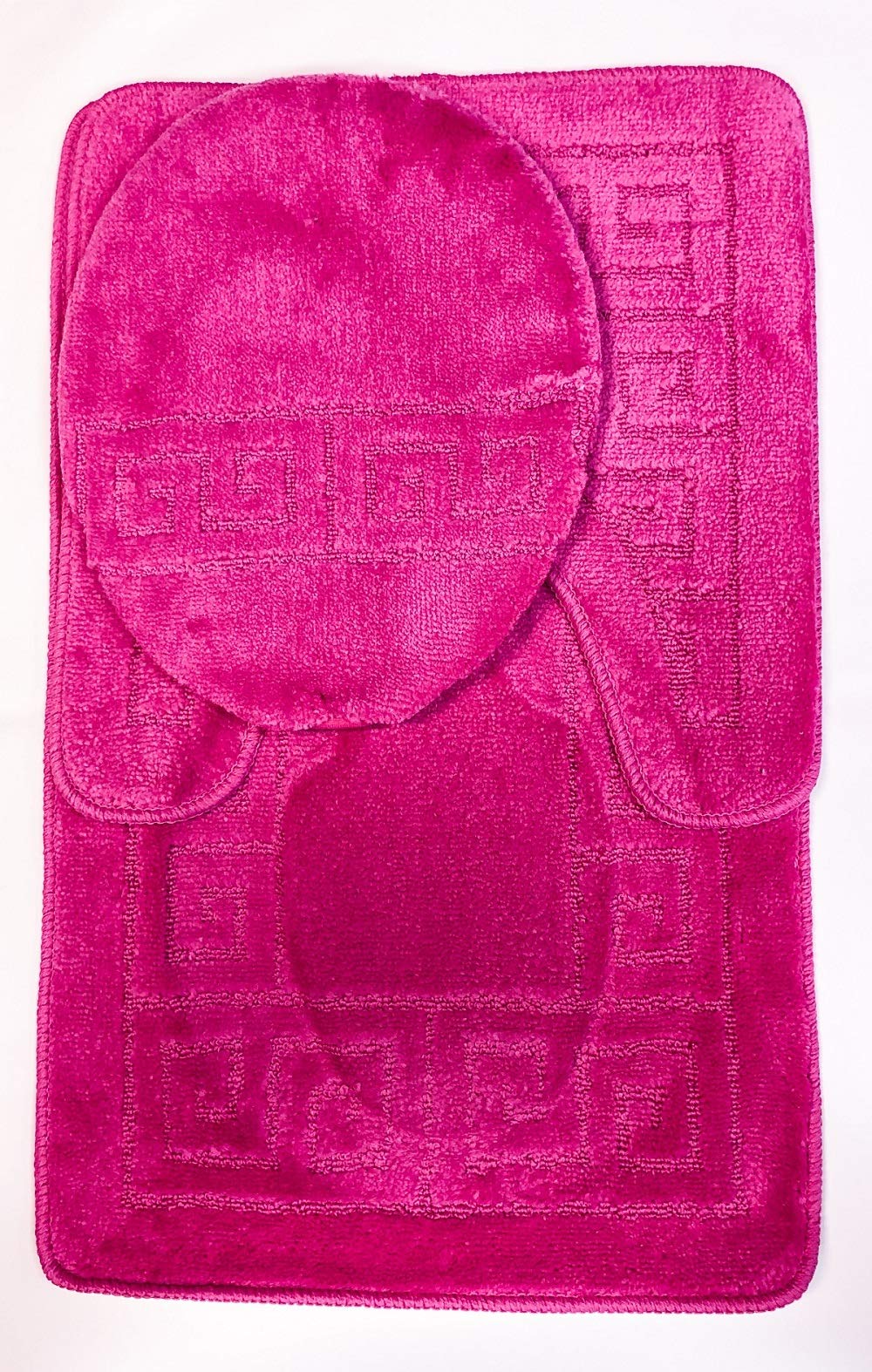 Wpm World Products Mart 3 Piece Bath Rug Set Pattern Bathroom Rug (20X32)Large Contour Mat (20X20) With Lid Cover (Hot Pink)