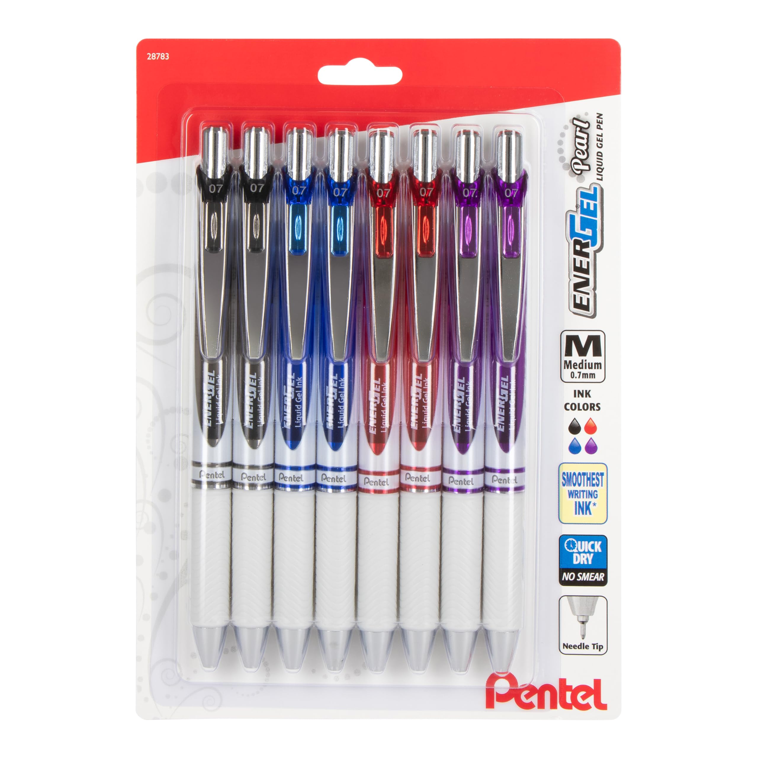 Pentel Energel Pearl Retractable Liquid Gel Pen, Needle Tip, 0.7Mm, Medium Line, Assorted Ink, 8-Pk (Bln77Wbp8M)