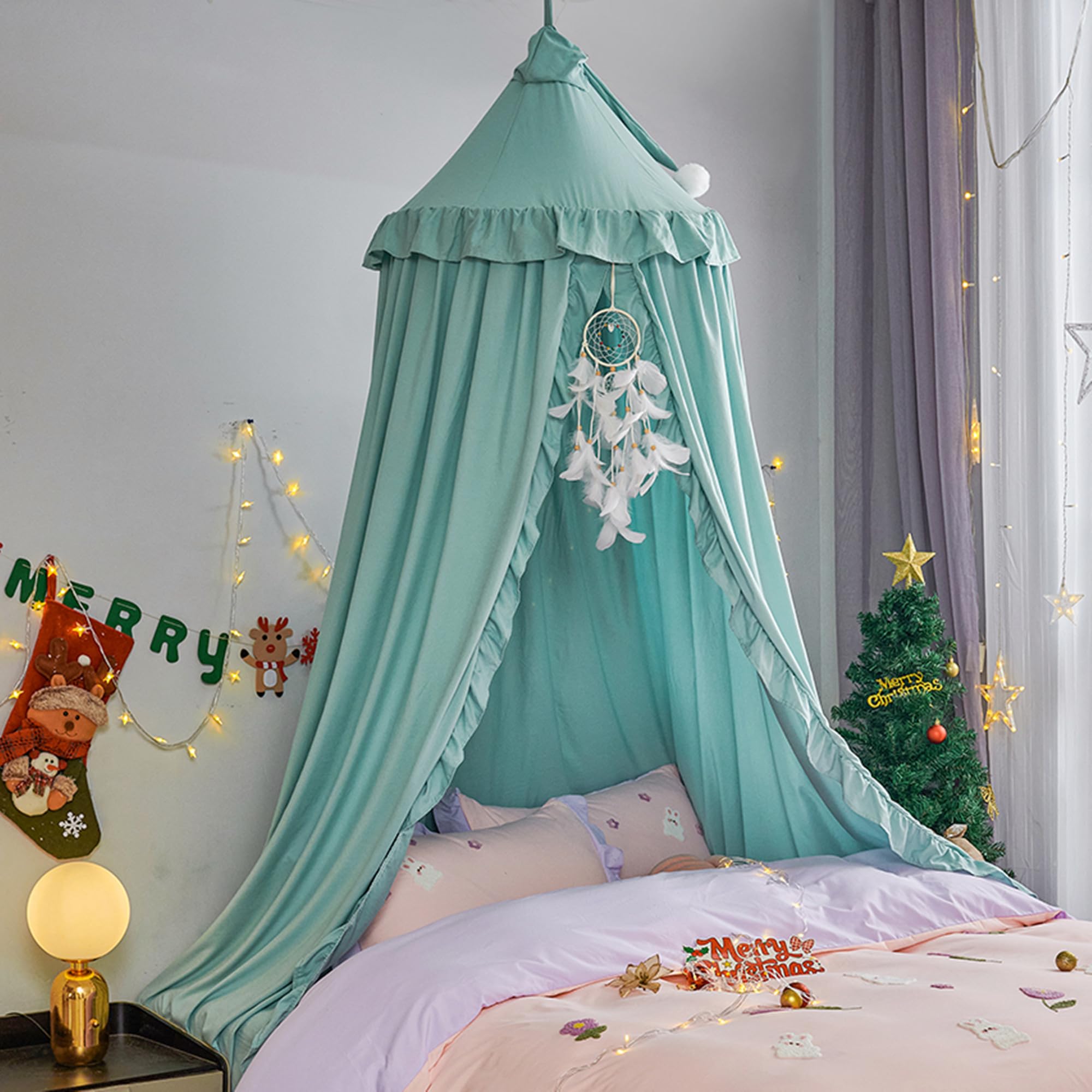 Vethin Bed Canopy For Girls Kids,Princess Round Dome Children Dreamy Mosquito Net Bedding Girls Room Castle Play Tent Hanging Ho