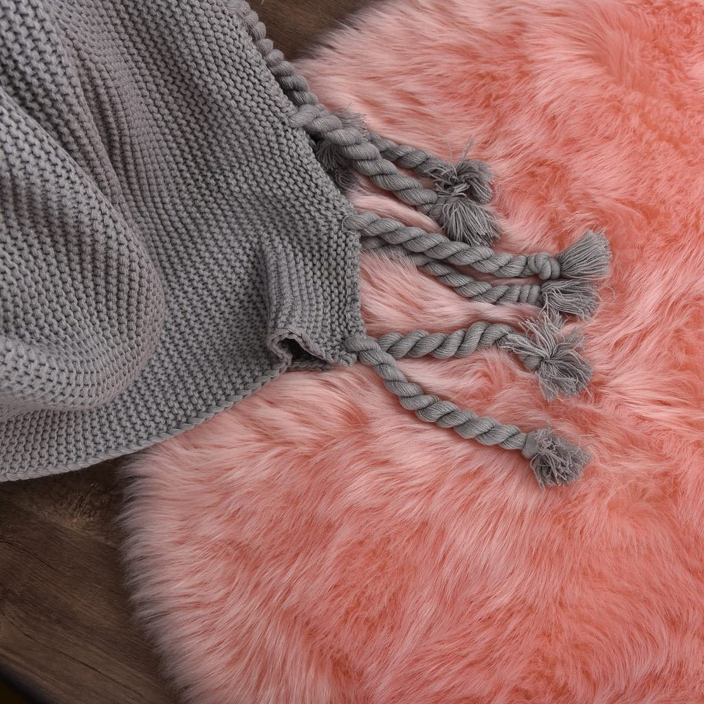 Orinova Pink Plush Round Rugs 6Ft Large Washable Faux Fur Area Rugs For Living Room Boho Circle Fluffy Sheepskin Fur Rug For Nur