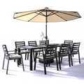 Chelsea Aluminum Outdoor Dining Table 87 With 8 Chairs and Beige Cushions