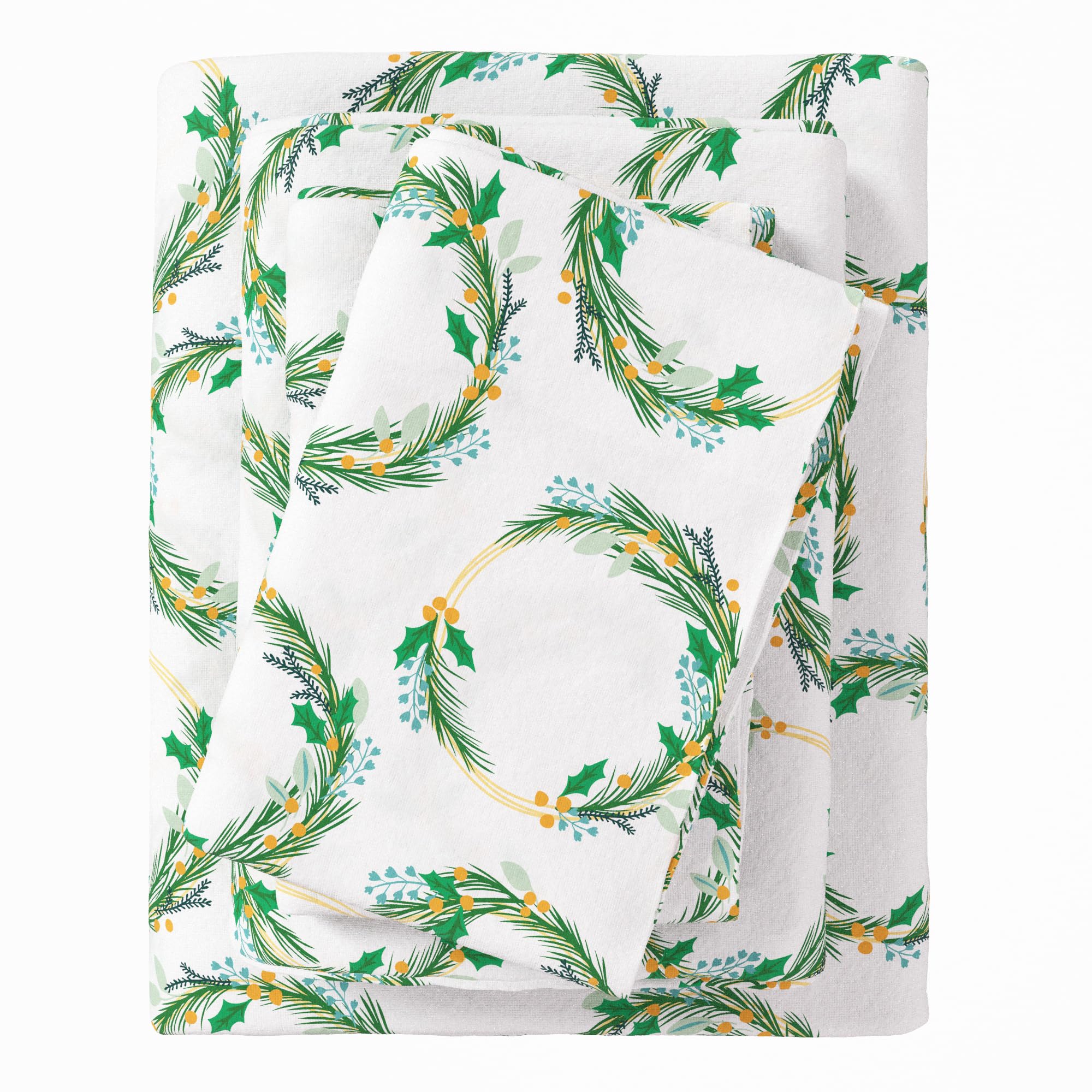 Christmas Flannel Sheet Set King Size - 100% Turkish Cotton, Double-Brushed, Winter Bed Sheets - Ultra-Soft, Cozy, 4-Piece Chris