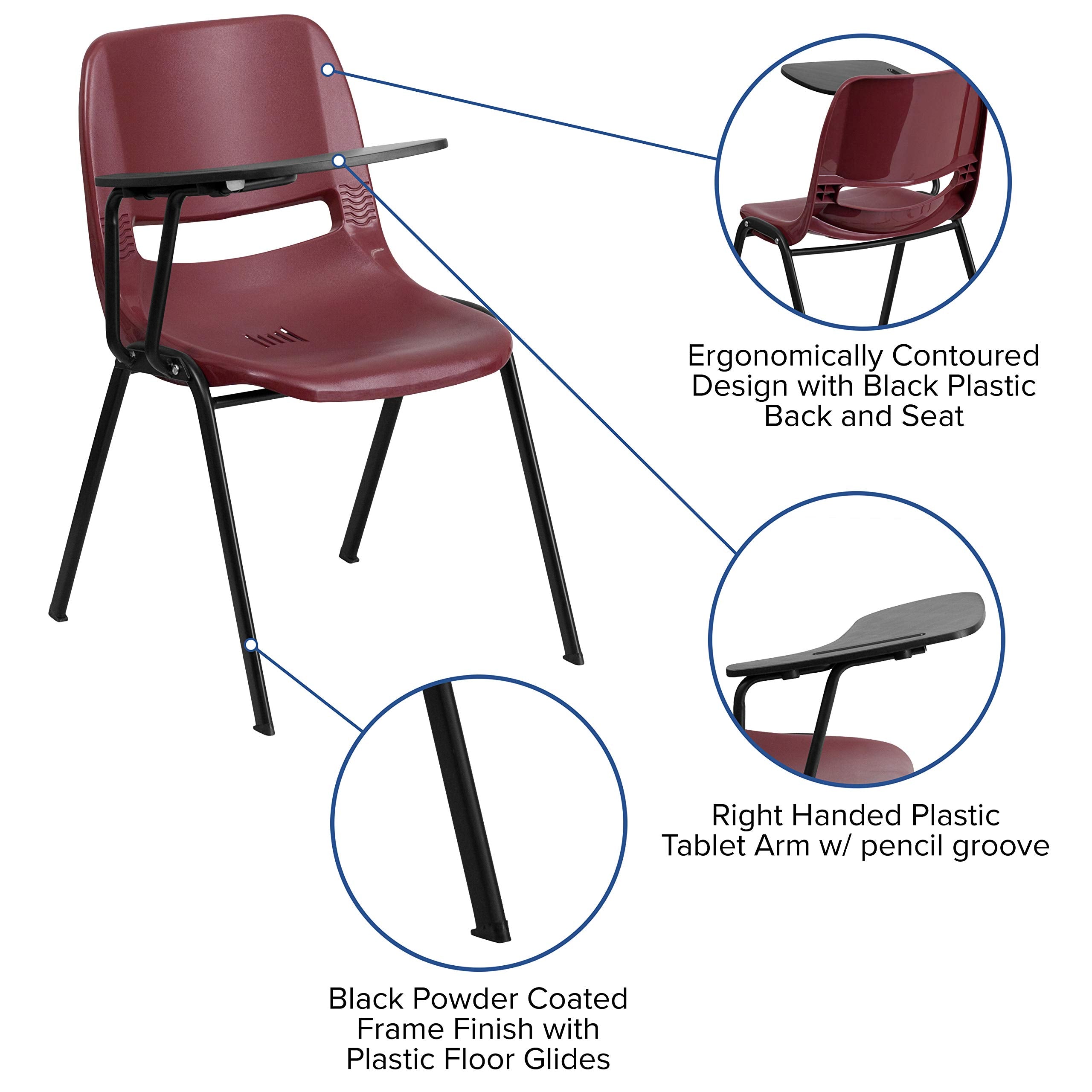 Flash Furniture HERCULES Burgundy Ergonomic Shell Chair with Right Handed Flip-Up Tablet Arm