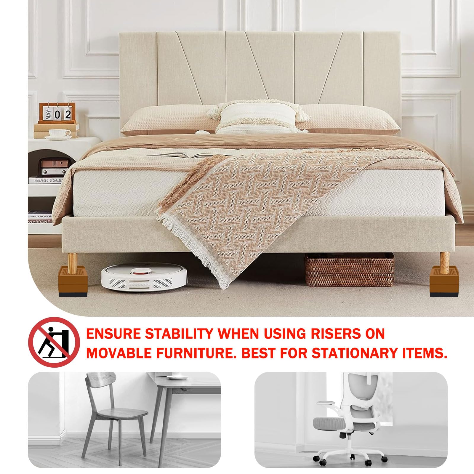 Annkut Bed Furniture Risers 3 Inch, Square Adjustable Risers Blocks For Bed Sofa Table And Couch Lift To 1.5 Or 3 Inch,Heavy Dut