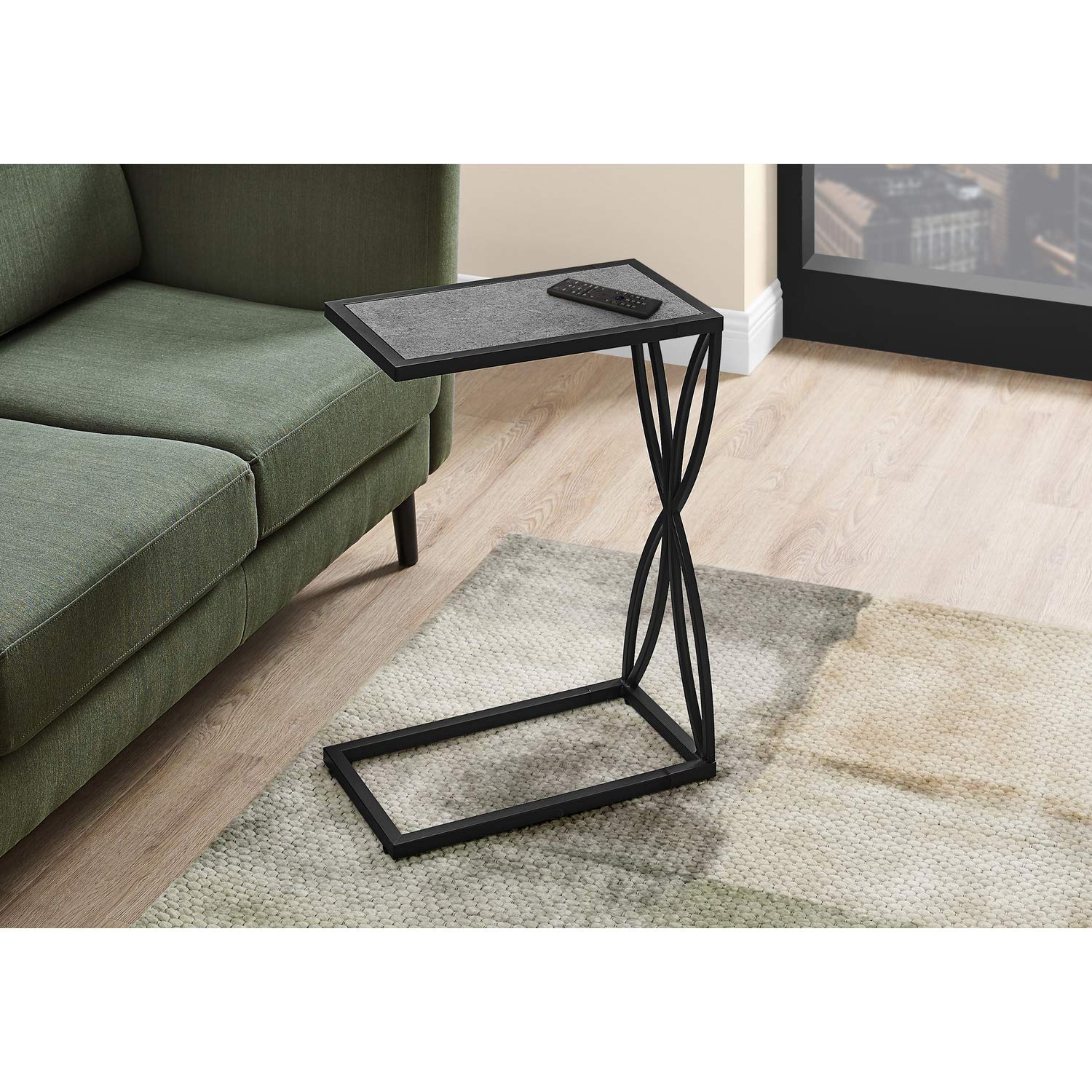 Monarch Specialties 3305 Accent Table, C-Shaped, End, Side, Snack, Living Room, Bedroom, Laminate, Contemporary, Modern Table-25 H/Grey Stone-Look/Black Metal, 10.25&quot; L X 18.25&quot; W X 25.25&quot; H