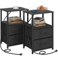 Tutotak End Table With Charging Station, Side Table With 2 Usb Ports And Outlets, Nightstand With Cloth Drawer, Set Of 2, Couch Table, Black Tb01Bk052