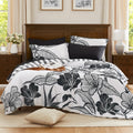 Wrensonge Queen Comforter Set, 7 Pieces Black And White Floral Comforter Set With Sheets For Queen Size Bed, Flower Pattern Quee