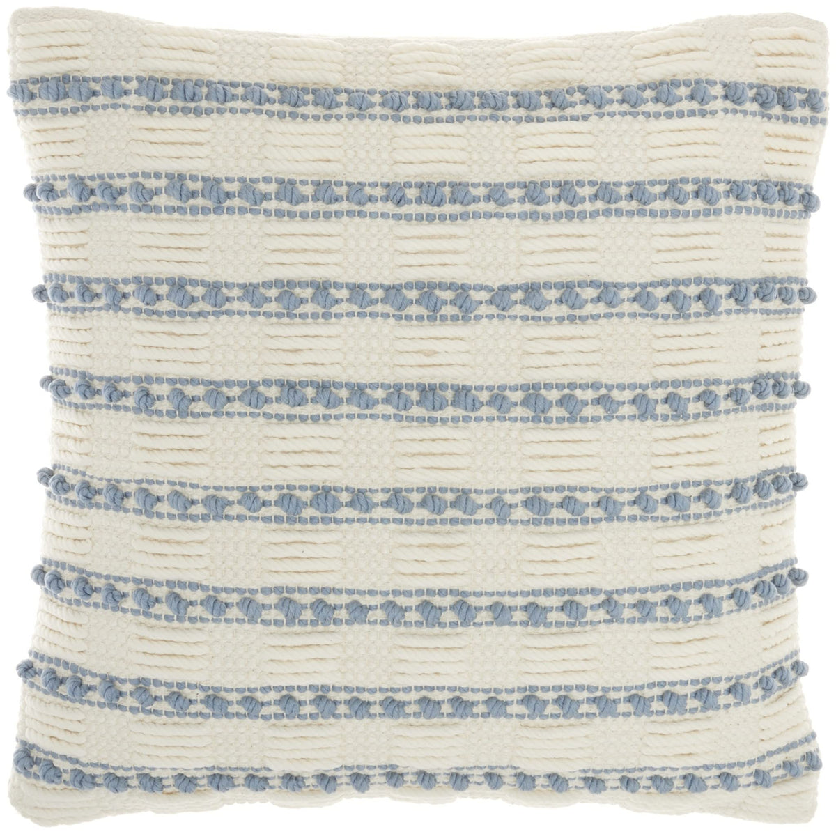 HomeRoots Ocean 60% Cotton 40% Polyester Pale Blue and Ivory Textured Stripes Throw Pillow