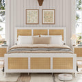 GarveeHome King Size Rattan Bed Frame with Headboard, White Boho Cane Platform Bed Frame with Strong Metal Slat, Noise Free, No 
